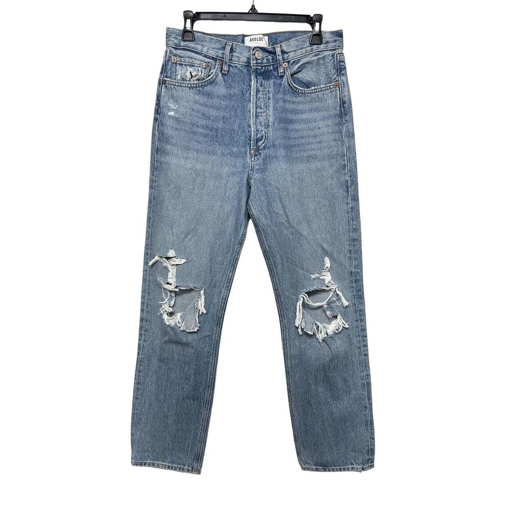 Agolde 90's Pinch Waist High-rise Straight Leg Distressed Jeans Blue Wash 26 - Picture 3 of 8
